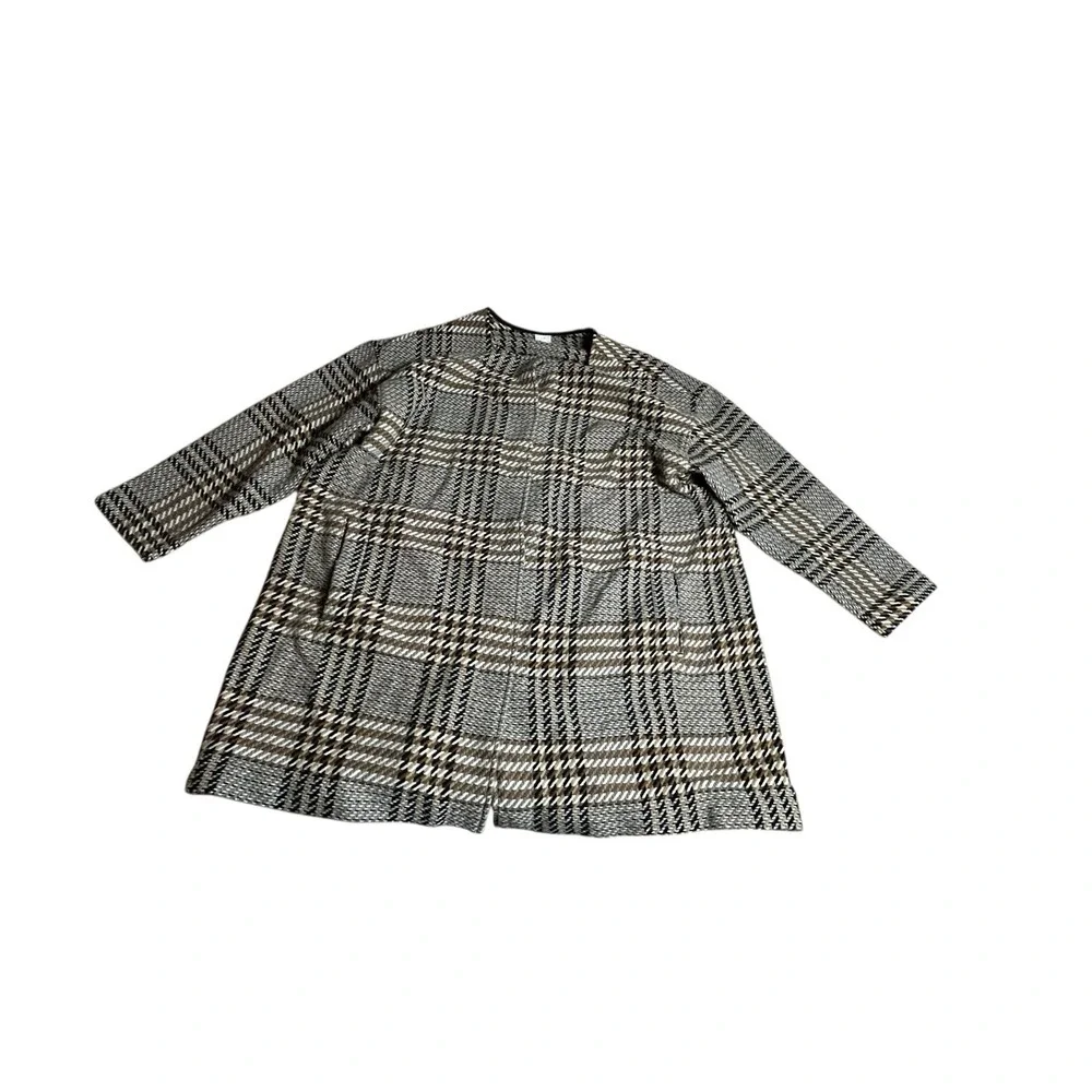 J Jill Women's 3XL Wool Blend Oversized Plaid Snap Jacket Brown Longline Preppy